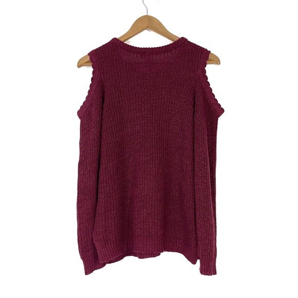 Alya Women’s Size Small Red Burgundy Rorie Scallop Cold Shoulder Sweater Top - Picture 10 of 12